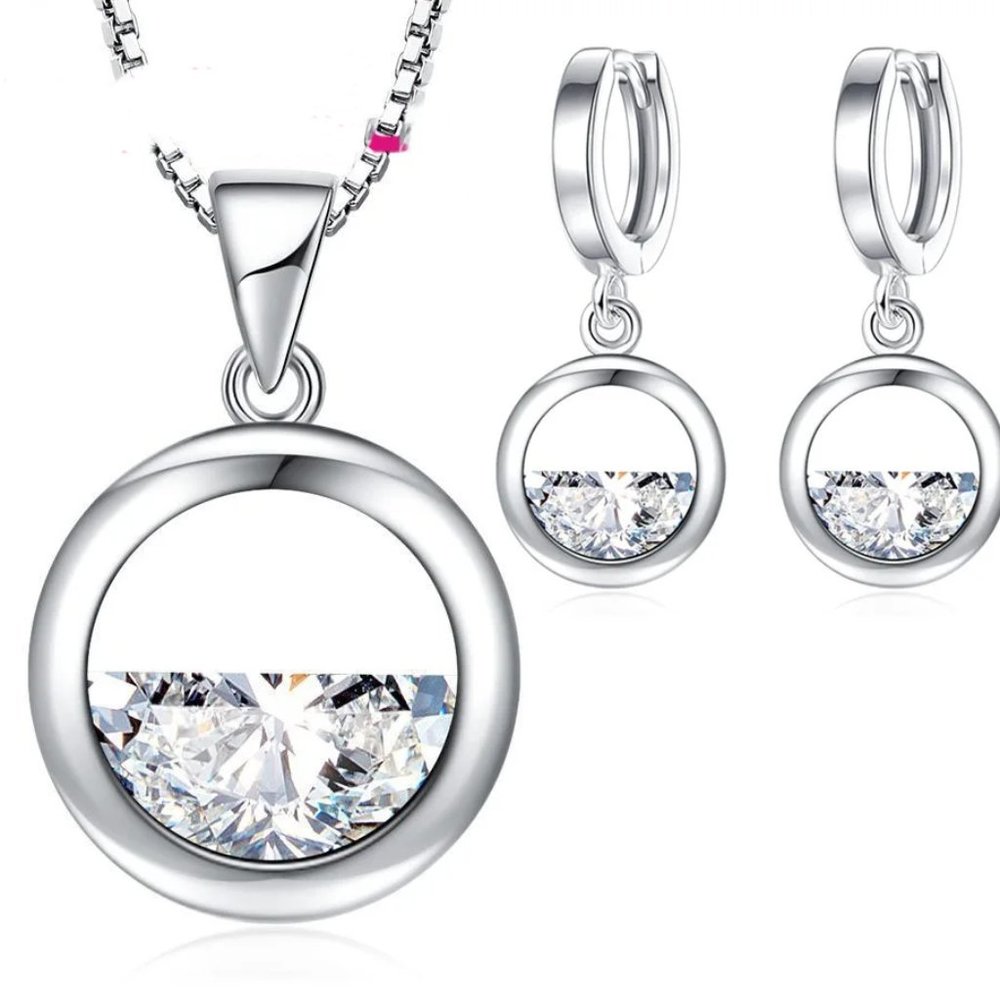 ⭐4pc Bundle Sale⭐ Half Full Diamond Circle Pendant, Earring & 18" Chain - Picture 7 of 7